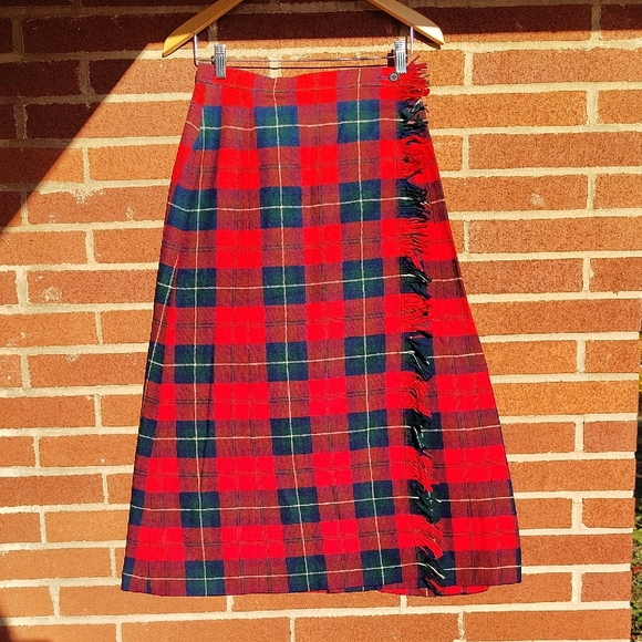 ♥️ Pendleton Wool Tartan Plaid Wrap Skirt with Fringe. Size 12 - Picture 1 of 15